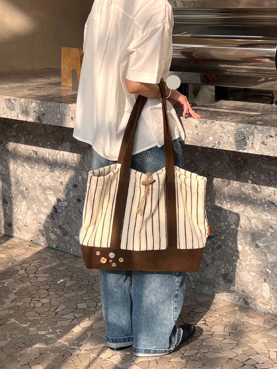 Striped Knitted Large Capacity Tote Bag for Commuting - Southern France Wheat Wave Design - Stylish Shoulder Bag Striped Knitted Large Capacity Tote Bag for Commuting - Southern France Wheat Wave Design - Stylish Shoulder Bag