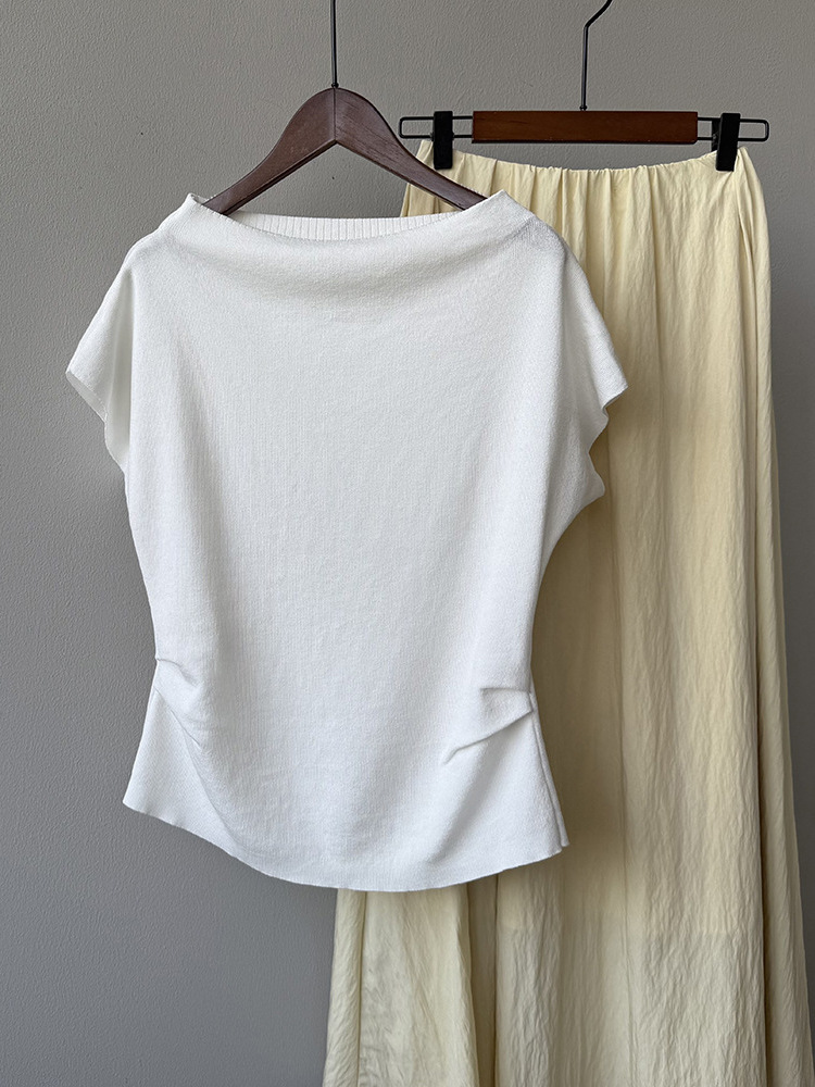 Striped Off-Shoulder Short Sleeve T-Shirt for Women - Slim Fit, Waist-Cinching, Flattering American Style Top for Summer 2025 Striped Off-Shoulder Short Sleeve T-Shirt for Women - Slim Fit, Waist-Cinching, Flattering American Style Top for Summer 2025