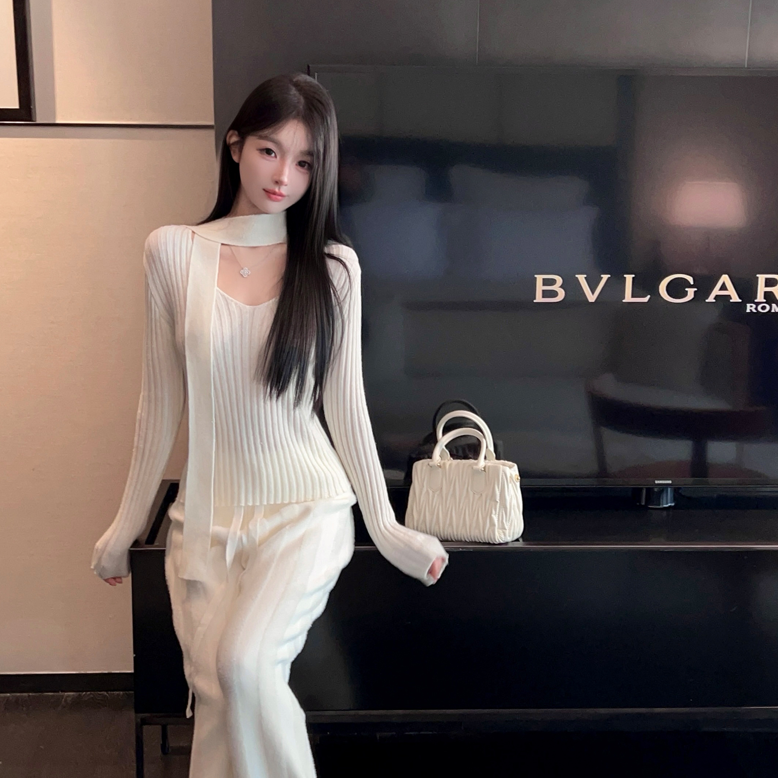 Striped Ribbon V-Neck Sweater for Women - Knit Top in Winter Style, Cozy Fashion Essential Striped Ribbon V-Neck Sweater for Women - Knit Top in Winter Style, Cozy Fashion Essential