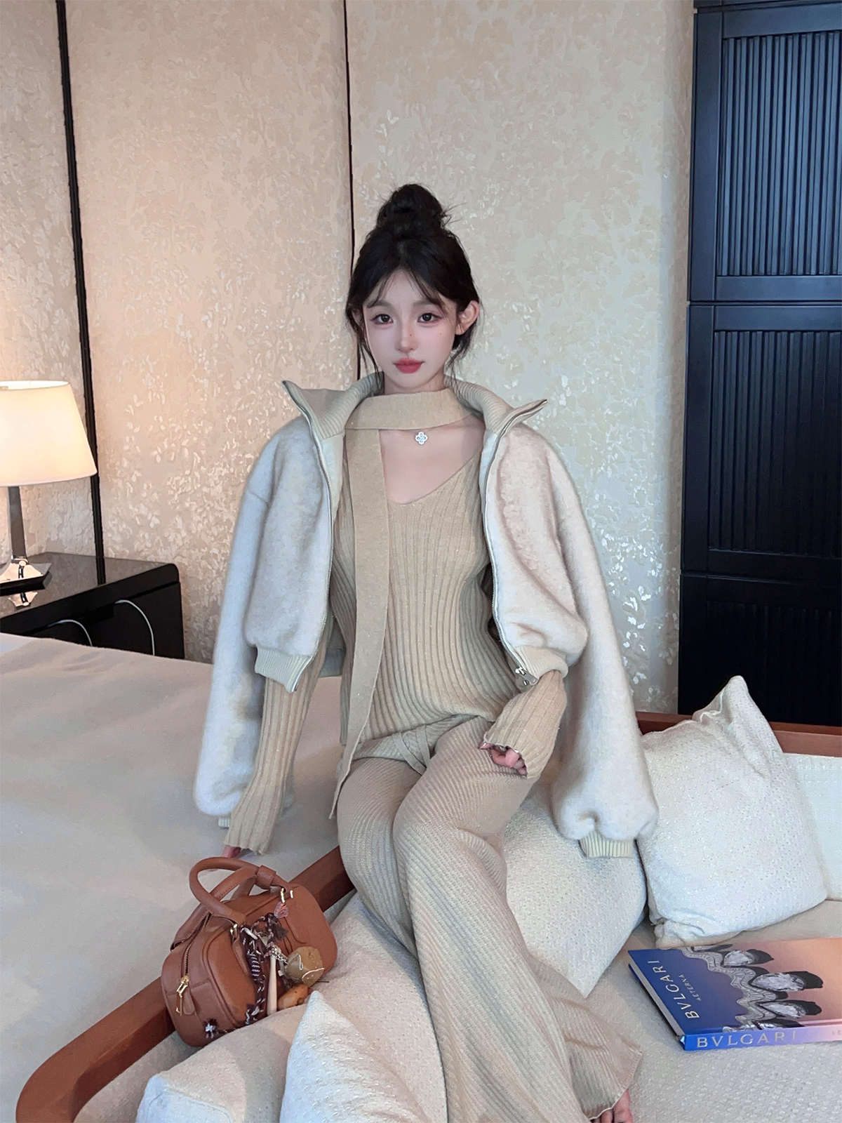Striped Ribbon V-Neck Sweater for Women - Knit Top in Winter Style, Cozy Fashion Essential