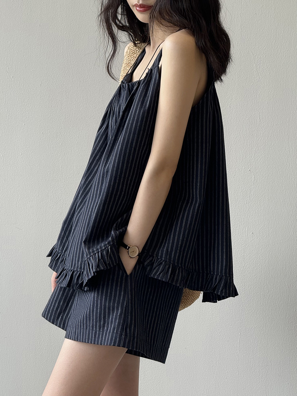 Striped Vest Doll Shirt and Wide-Leg Pants Set for Women - 2025 Summer Fashion, Loose Fit Two-Piece Outfit Striped Vest Doll Shirt and Wide-Leg Pants Set for Women - 2025 Summer Fashion, Loose Fit Two-Piece Outfit