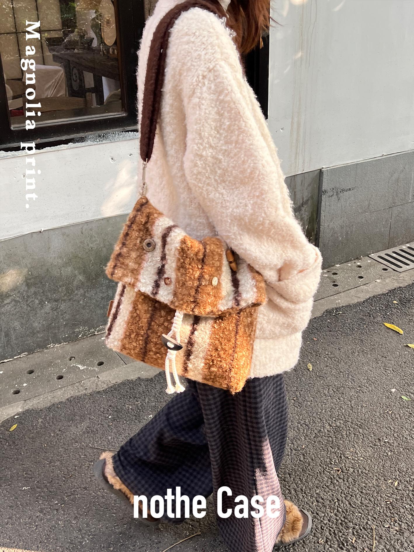 Striped Woolen Shoulder Crossbody Bag - Lazy Versatile Large Capacity Messenger Bag for Everyday Style