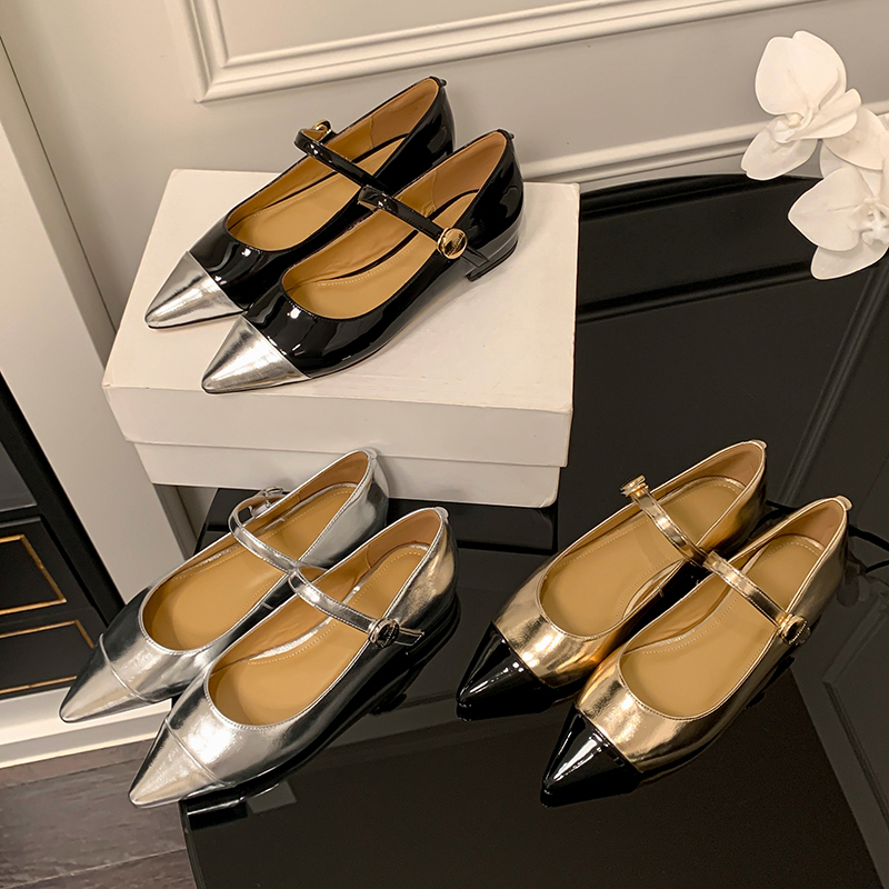 Stylish Black and Gold Color-Blocking One-Strap Pointed Toe Mary Jane Flats for Women – Luxe Genuine Leather Comfort Shoes Stylish Black and Gold Color-Blocking One-Strap Pointed Toe Mary Jane Flats for Women – Luxe Genuine Leather Comfort Shoes