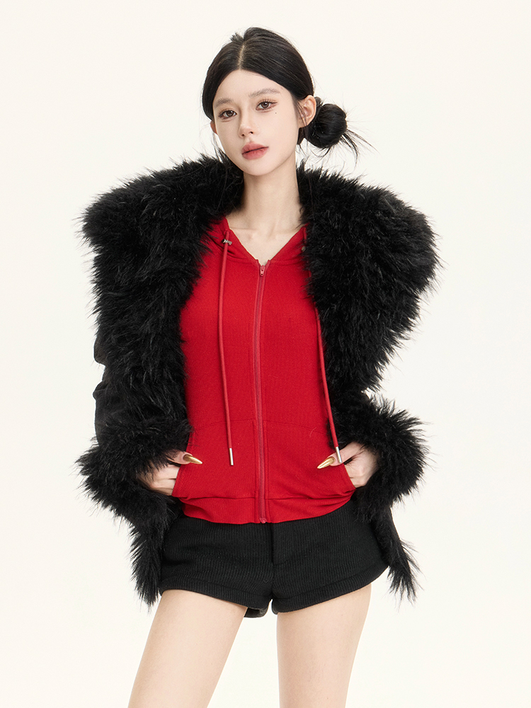 Stylish Urban Fluffy Large Lapel Slim Fit Short Textured Wool Coat for Autumn Winter Fashion Stylish Urban Fluffy Large Lapel Slim Fit Short Textured Wool Coat for Autumn Winter Fashion