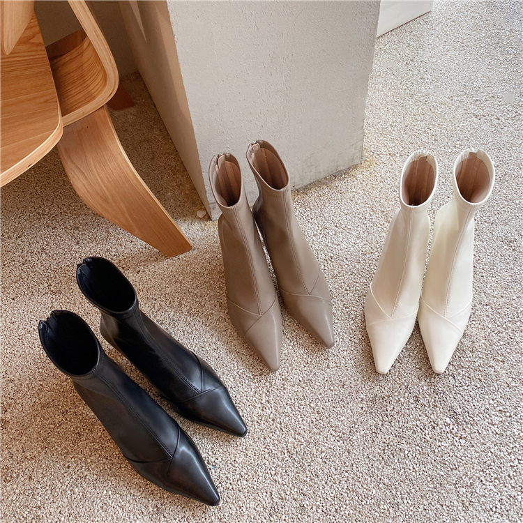 Stylish Women's High-Heeled Pointed Short Boots, Elastic Slim Fit, Autumn/Winter 2025 Fashion, Comfortable Thin Heels