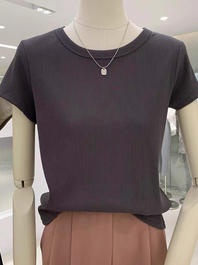 Stylish Women's Short Sleeve T-Shirt - Versatile Age-Reducing Basic Top for Summer - High-End Casual Wear Stylish Women's Short Sleeve T-Shirt - Versatile Age-Reducing Basic Top for Summer - High-End Casual Wear