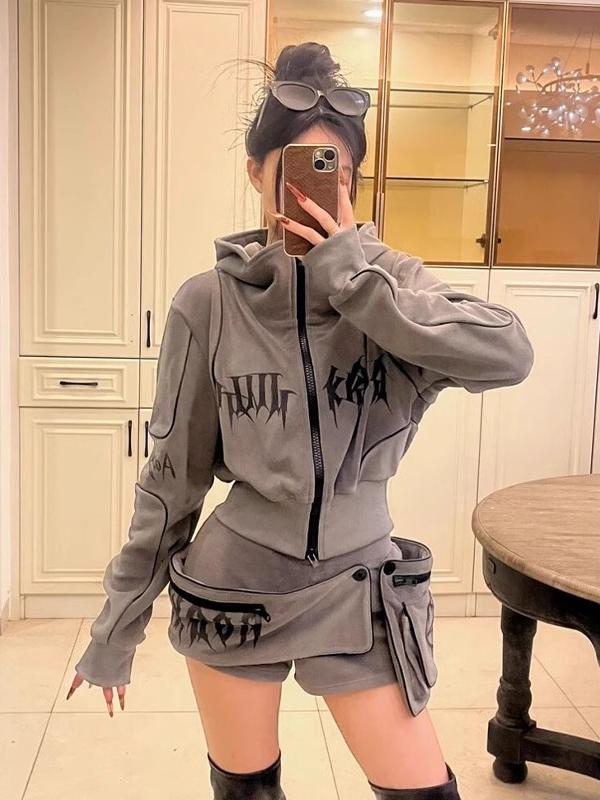 Stylish Women's Two-Piece Outfit Set: High-Quality Hooded Sweatshirt and High-Waisted Shorts for Spring 2025 Fashion