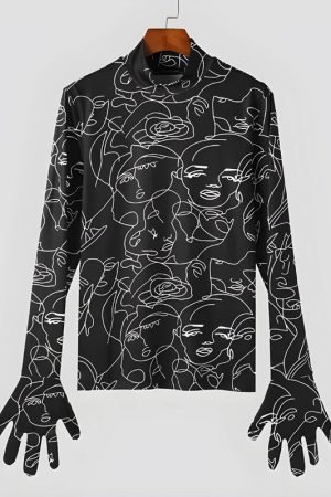 Stylish Work Outfits, Outfit Summer Ideas Abstract Faces Gloves Top