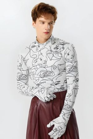 Stylish Work Outfits, Outfit Summer Ideas Abstract Faces Gloves Top