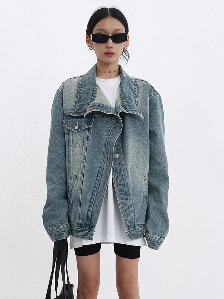 Stylish Work Outfits, Outfit Summer Ideas Acubi Asymmetrical Denim Jacket