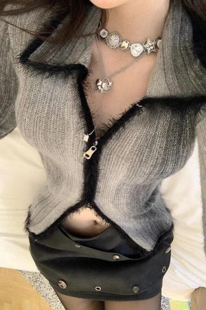 Stylish Work Outfits, Outfit Summer Ideas Acubi Fluffy Double Zip-Up Cardigan