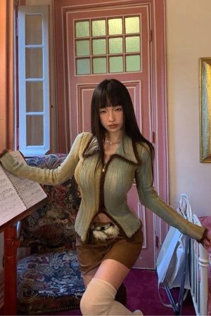 Stylish Work Outfits, Outfit Summer Ideas Acubi Fluffy Double Zip-Up Cardigan