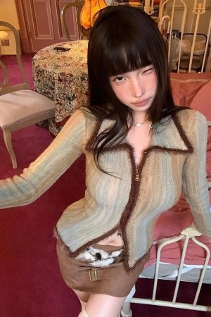 Stylish Work Outfits, Outfit Summer Ideas Acubi Fluffy Double Zip-Up Cardigan