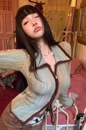 Stylish Work Outfits, Outfit Summer Ideas Acubi Fluffy Double Zip-Up Cardigan