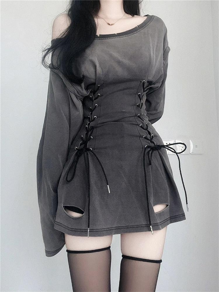 Stylish Work Outfits, Outfit Summer Ideas Acubi Smoke Lace Up Mini Dress Stylish Work Outfits, Outfit Summer Ideas Acubi Smoke Lace Up Mini Dress