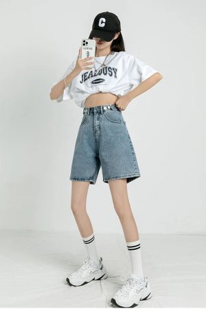 Stylish Work Outfits, Outfit Summer Ideas Adjustable Waist Denim Shorts
