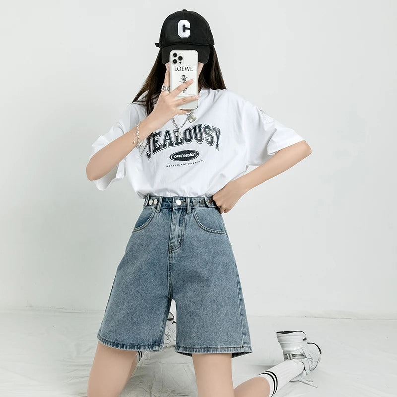 Stylish Work Outfits, Outfit Summer Ideas Adjustable Waist Denim Shorts Stylish Work Outfits, Outfit Summer Ideas Adjustable Waist Denim Shorts