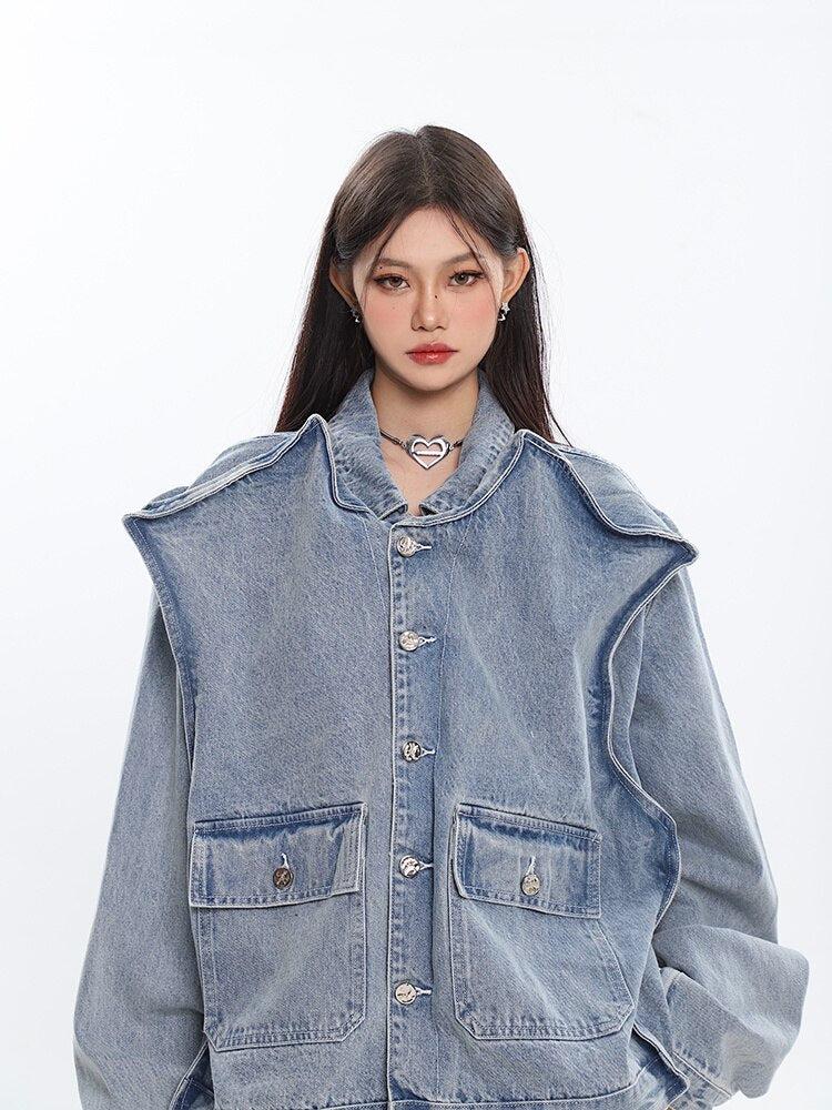 Stylish Work Outfits, Outfit Summer Ideas Asymmetric Design Denim Jacket
