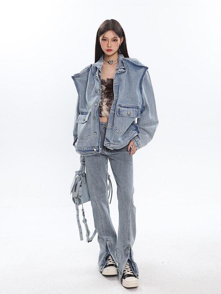 Stylish Work Outfits, Outfit Summer Ideas Asymmetric Design Denim Jacket Stylish Work Outfits, Outfit Summer Ideas Asymmetric Design Denim Jacket