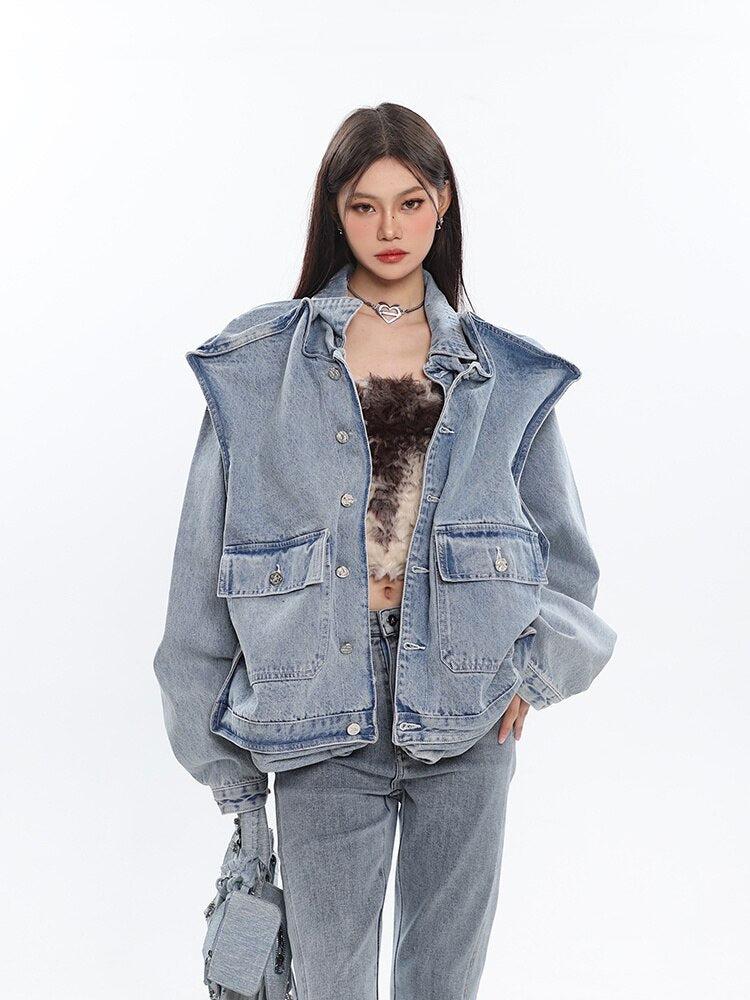 Stylish Work Outfits, Outfit Summer Ideas Asymmetric Design Denim Jacket
