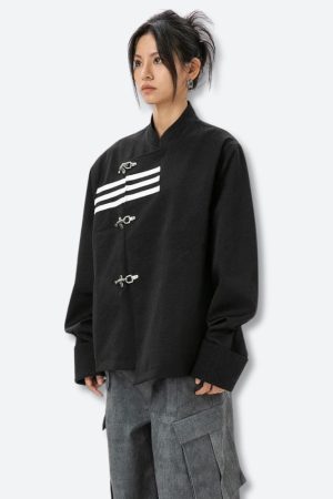 Stylish Work Outfits, Outfit Summer Ideas Asymmetric Frog Button Jacket