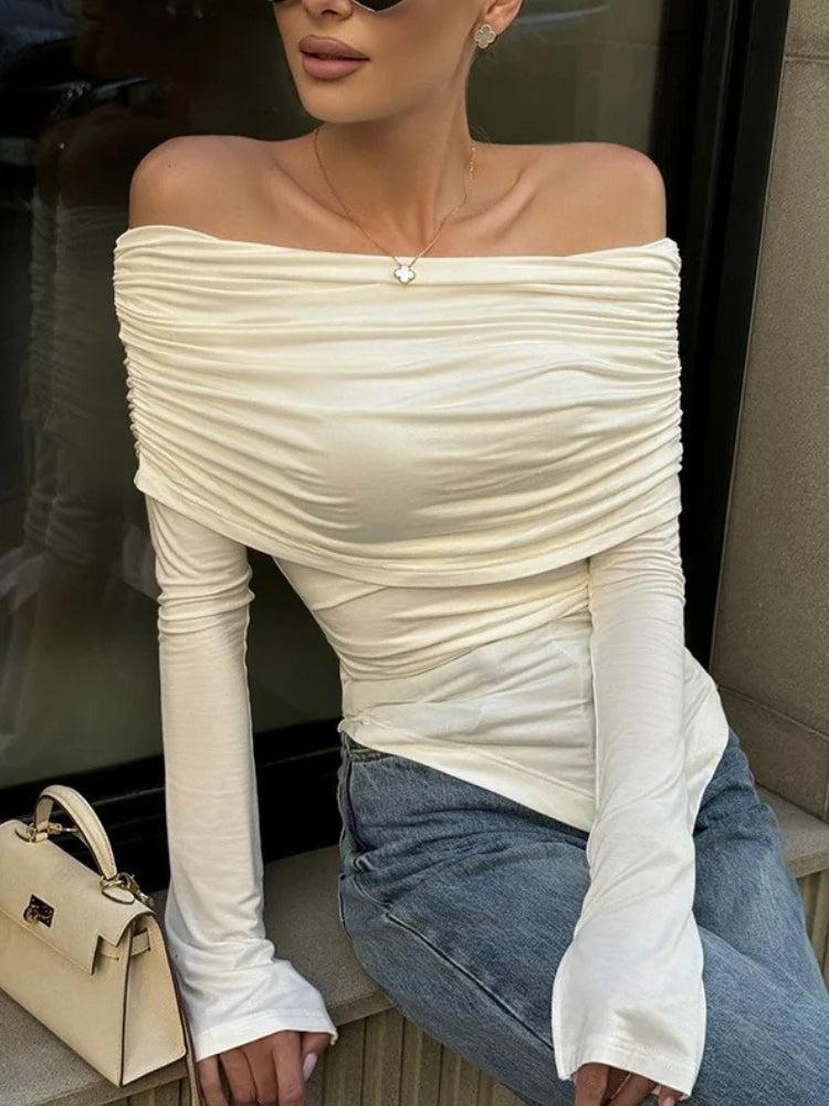 Stylish Work Outfits, Outfit Summer Ideas Asymmetric Ruched Off Shoulder Top Stylish Work Outfits, Outfit Summer Ideas Asymmetric Ruched Off Shoulder Top