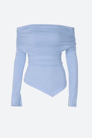 Stylish Work Outfits, Outfit Summer Ideas Asymmetric Ruched Off Shoulder Top