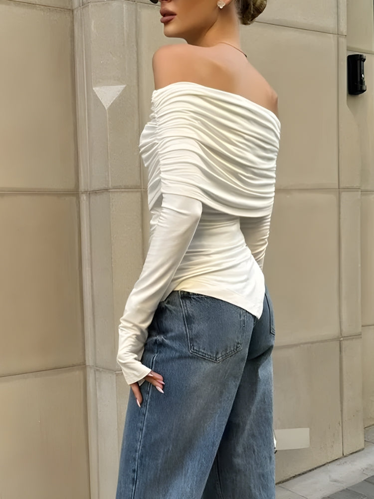 Stylish Work Outfits, Outfit Summer Ideas Asymmetric Ruched Off Shoulder Top Stylish Work Outfits, Outfit Summer Ideas Asymmetric Ruched Off Shoulder Top