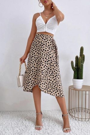 Stylish Work Outfits, Outfit Summer Ideas Asymmetric Tie Side Wrap Midi Skirt
