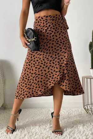 Stylish Work Outfits, Outfit Summer Ideas Asymmetric Tie Side Wrap Midi Skirt