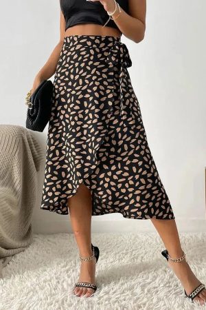 Stylish Work Outfits, Outfit Summer Ideas Asymmetric Tie Side Wrap Midi Skirt