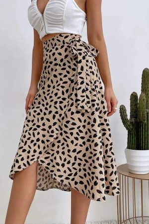 Stylish Work Outfits, Outfit Summer Ideas Asymmetric Tie Side Wrap Midi Skirt