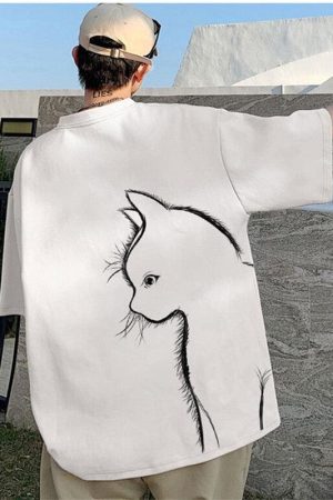 Stylish Work Outfits, Outfit Summer Ideas Back Printed Cat Tee