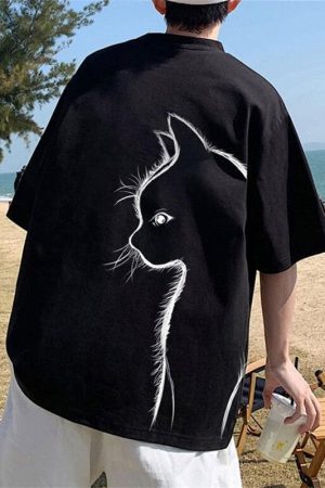 Stylish Work Outfits, Outfit Summer Ideas Back Printed Cat Tee