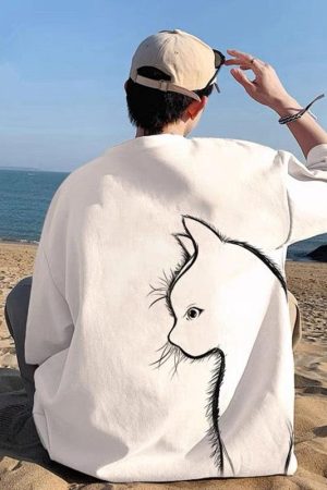 Stylish Work Outfits, Outfit Summer Ideas Back Printed Cat Tee