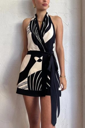 Stylish Work Outfits, Outfit Summer Ideas Backless Wrap Front Mini Dress