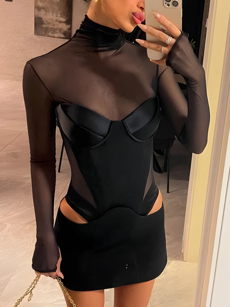 Stylish Work Outfits, Outfit Summer Ideas Baddie Cut Out Sheer Mini Dress Stylish Work Outfits, Outfit Summer Ideas Baddie Cut Out Sheer Mini Dress