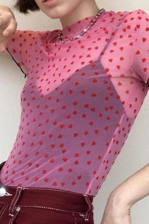 Stylish Work Outfits, Outfit Summer Ideas Baddie Heart Mesh Crop Top