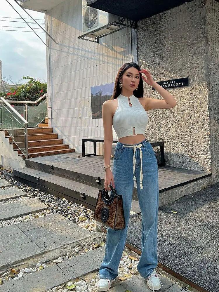 Stylish Work Outfits, Outfit Summer Ideas Baddie High Neck Knitted Crop Top Stylish Work Outfits, Outfit Summer Ideas Baddie High Neck Knitted Crop Top