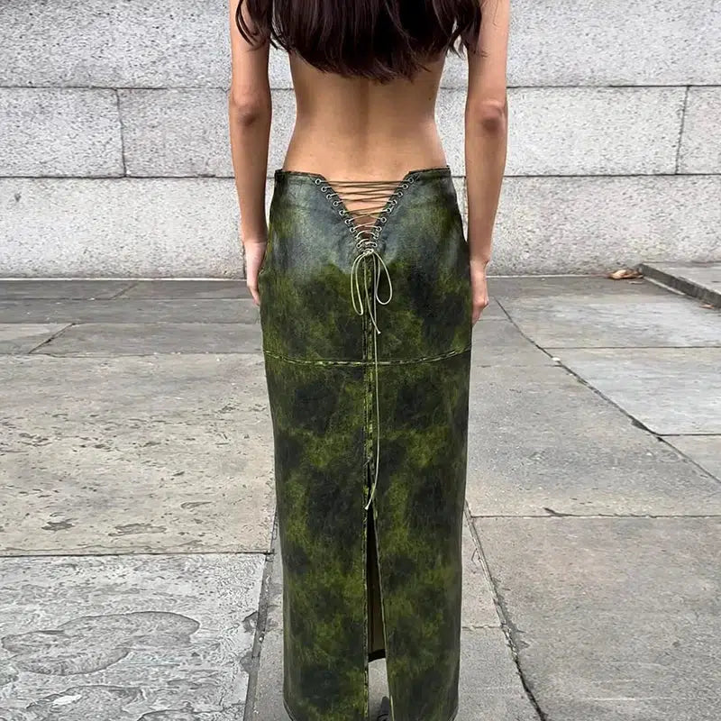 Stylish Work Outfits, Outfit Summer Ideas Baddie Leaf Lace Up Split Maxi Skirt