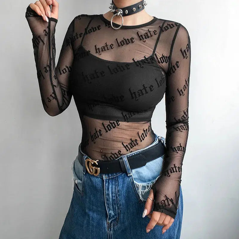 Stylish Work Outfits, Outfit Summer Ideas Baddie Love Hate Sheer Mesh Top