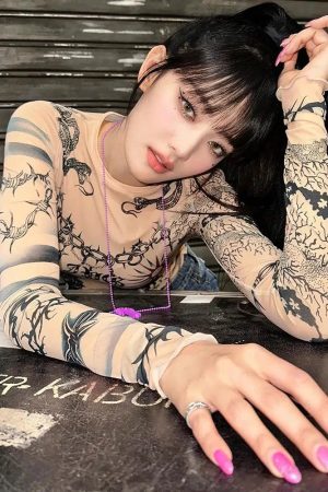 Stylish Work Outfits, Outfit Summer Ideas Baddie Mesh Tattoo Top