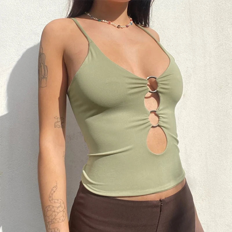 Stylish Work Outfits, Outfit Summer Ideas Baddie O-Ring Plunge Neck Top