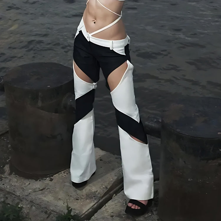 Stylish Work Outfits, Outfit Summer Ideas Baddie Patchwork Cut-Out Festival Pants