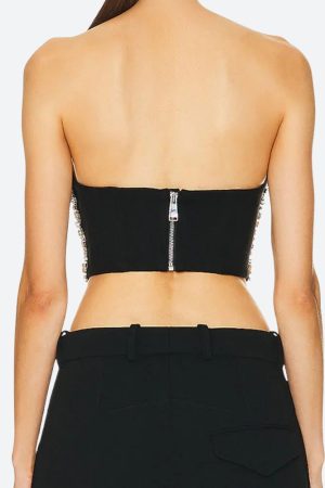 Stylish Work Outfits, Outfit Summer Ideas Baddie Rhinestone Bustier Crop Top