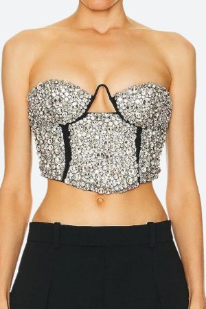 Stylish Work Outfits, Outfit Summer Ideas Baddie Rhinestone Bustier Crop Top