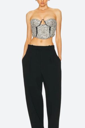 Stylish Work Outfits, Outfit Summer Ideas Baddie Rhinestone Bustier Crop Top