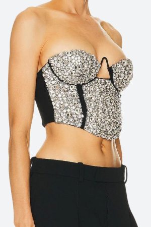 Stylish Work Outfits, Outfit Summer Ideas Baddie Rhinestone Bustier Crop Top