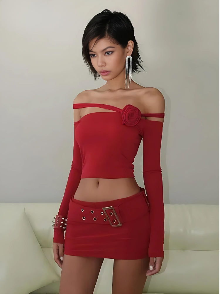 Stylish Work Outfits, Outfit Summer Ideas Baddie Rose Asymmetric Off Shoulder Top