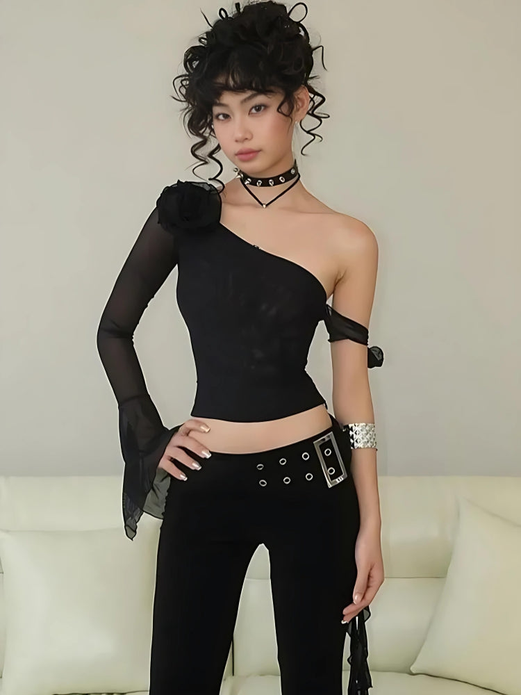 Stylish Work Outfits, Outfit Summer Ideas Baddie Rose One Shoulder Mesh Top Stylish Work Outfits, Outfit Summer Ideas Baddie Rose One Shoulder Mesh Top